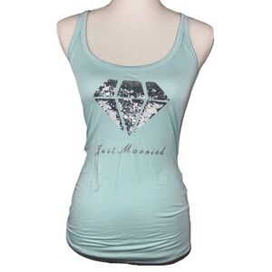 Victoria's Secret I Do Just Married Medium Aqua Blue Tank Sequins Honeymoon